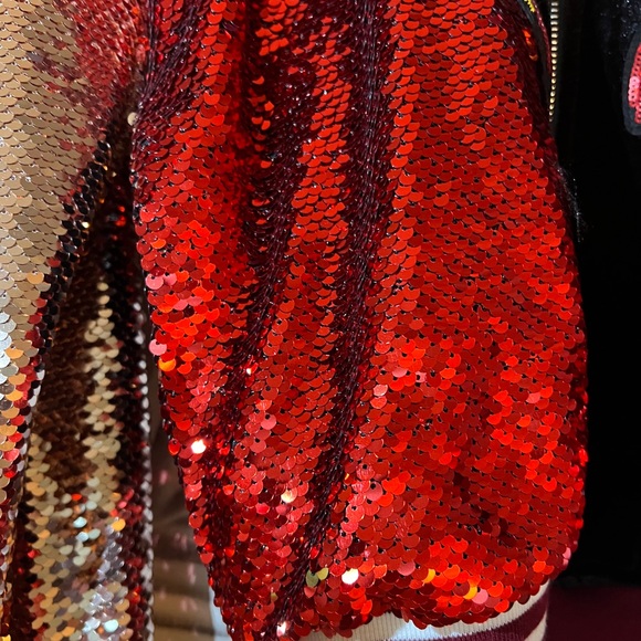 Sequin Bomber Jacket with Fur Accents - Picture 4 of 16